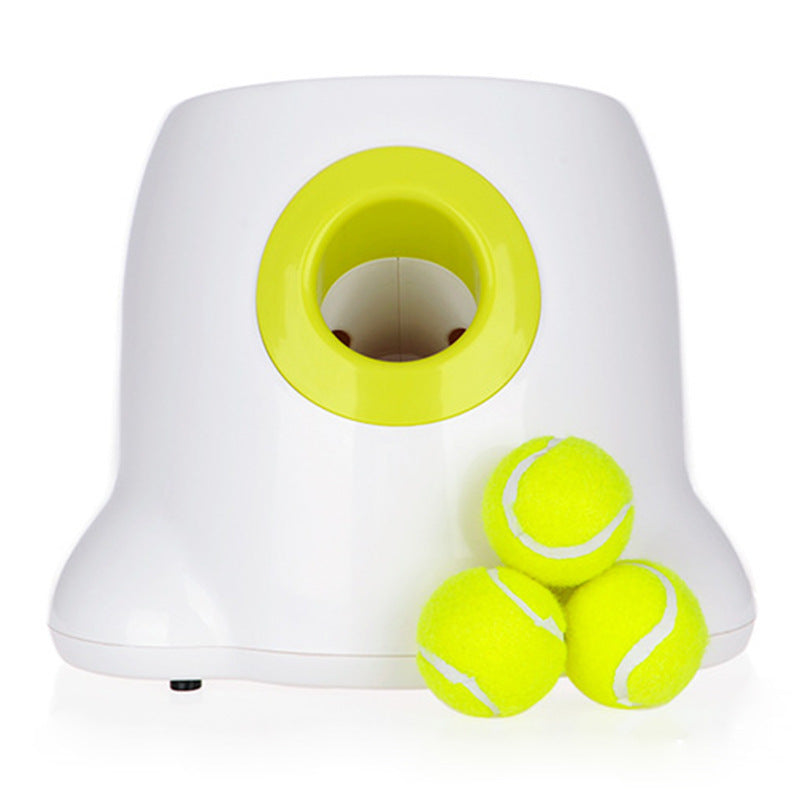 Automatic dog ball launcher with included tennis balls and adapter