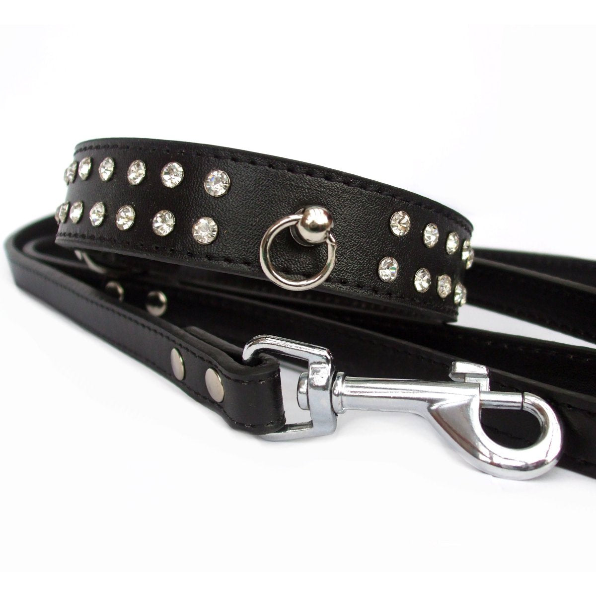 Black diamante collar and lead set with trigger clip