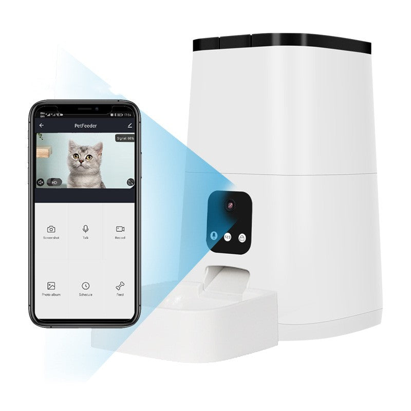 Automatic pet feeder keeps dry food fresh