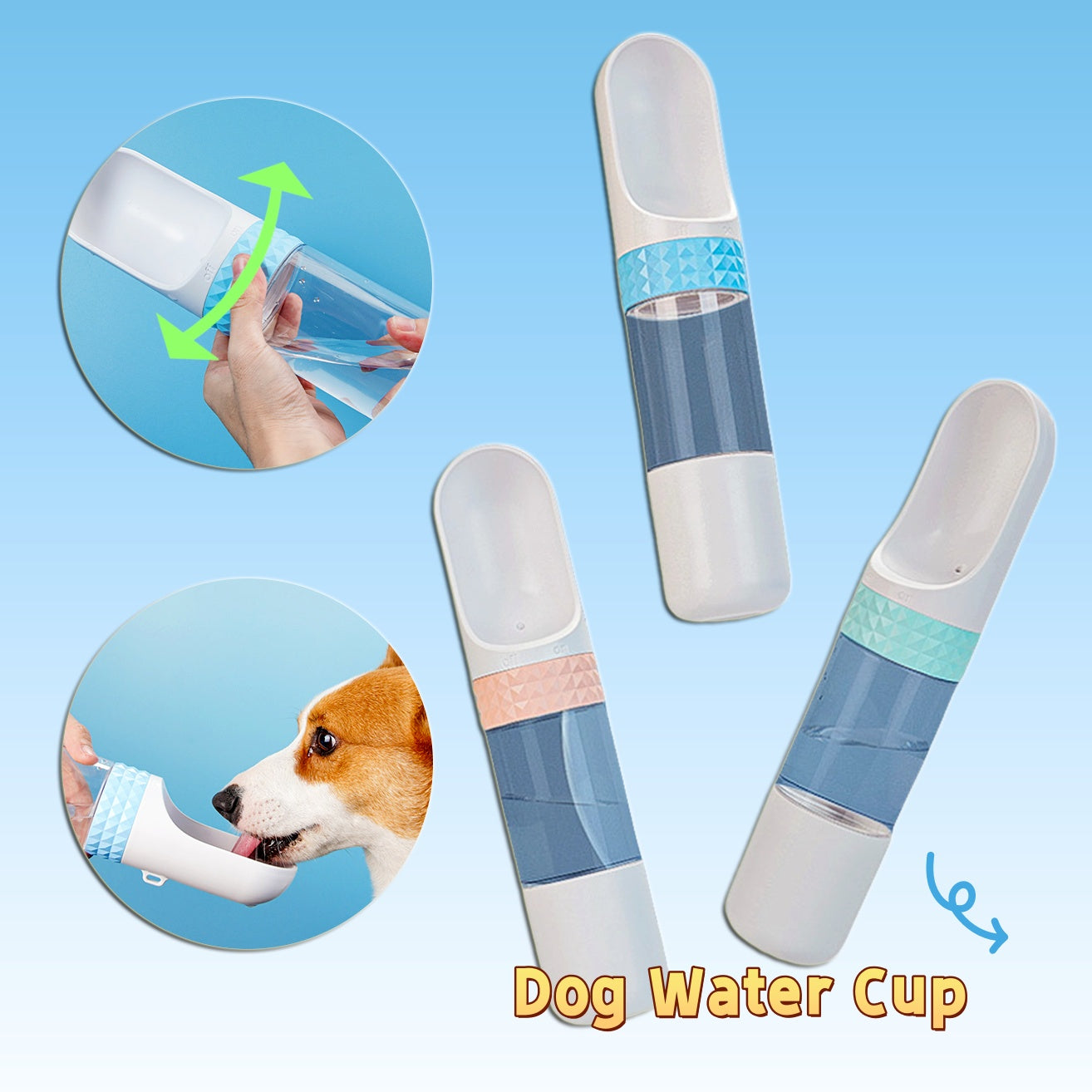 Portable dog water bottle with flip-up drinking bowl