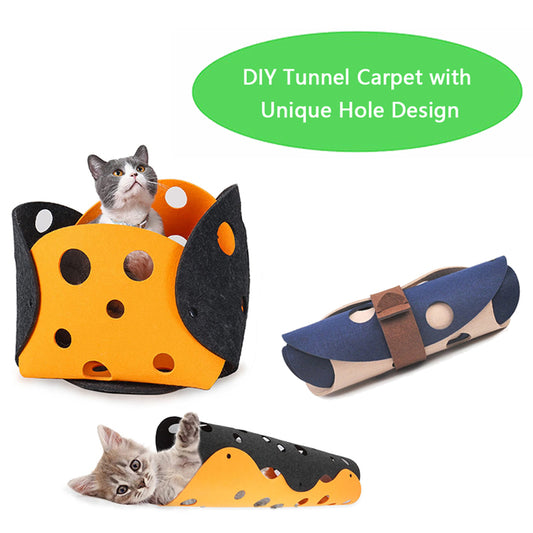 Felt cat tunnel with peepholes for pouncing