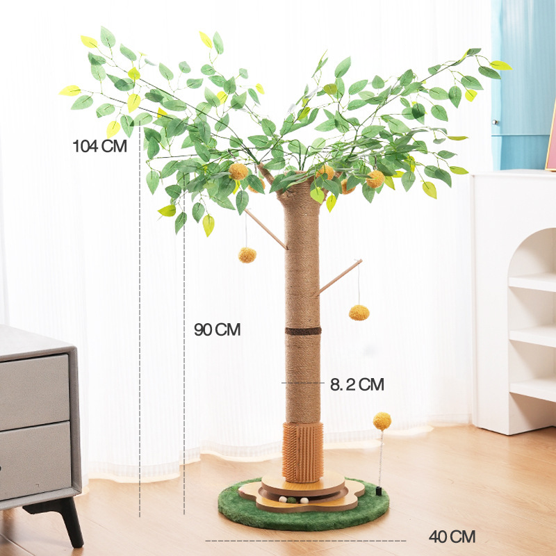 Orange sisal cat scratching post with play toys