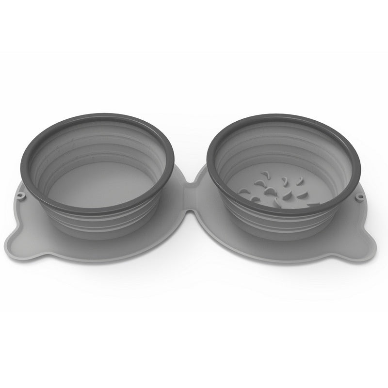 Grey foldable silicone travel dog bowl