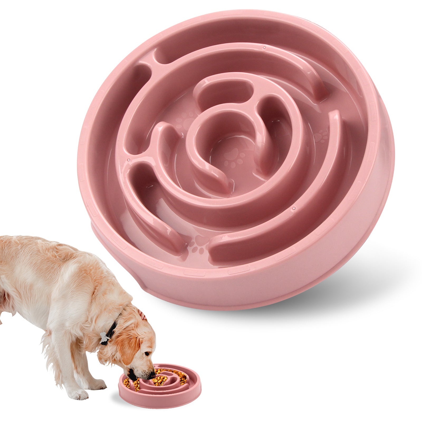 Pink slow feeder maze bowl for fast-eating dogs
