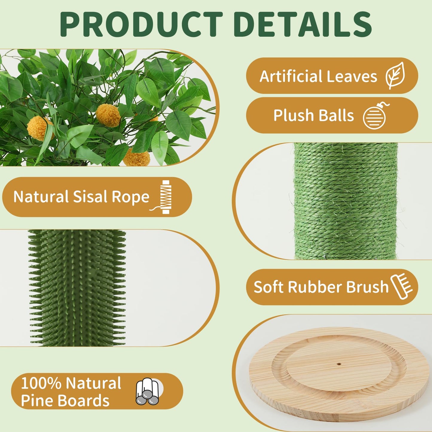 Tall sisal scratching post base track ball detail