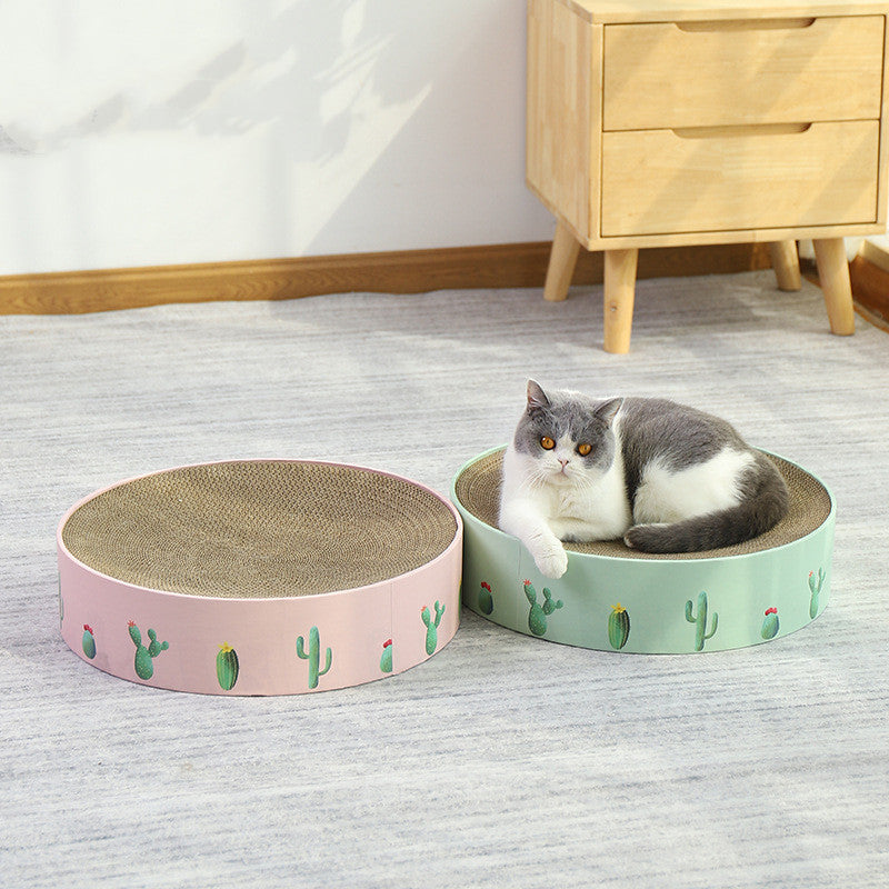 Round corrugated cardboard cat scratcher bowl and lounger