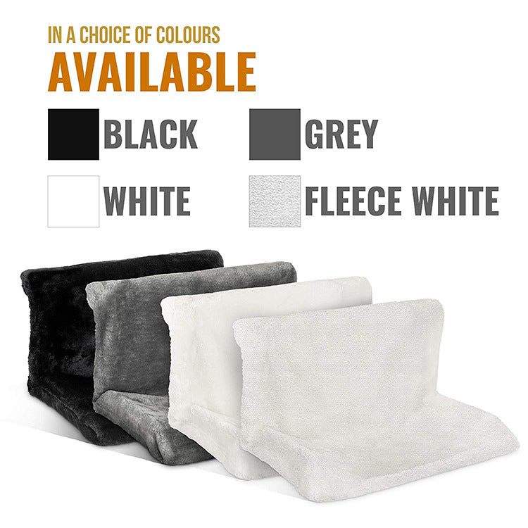 Black cat radiator hammock with plush faux-fur sleeve