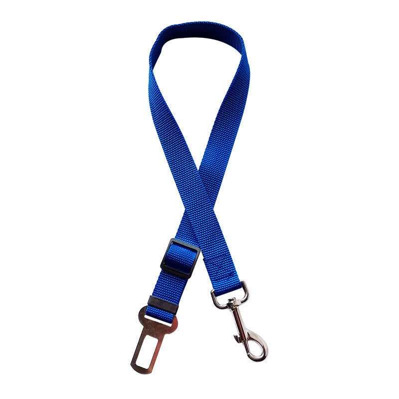 Blue dog car safety belt with metal swivel snap