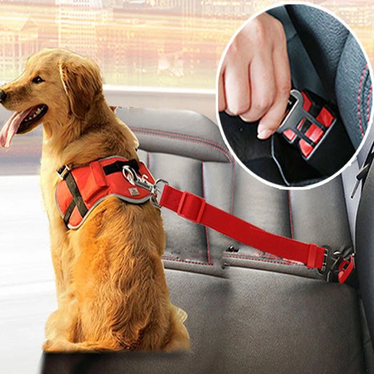 Adjustable dog car seat belt safety tether with swivel clip
