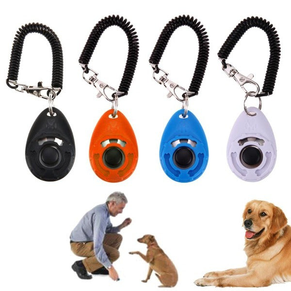 Dog training clicker with wrist strap and keyring