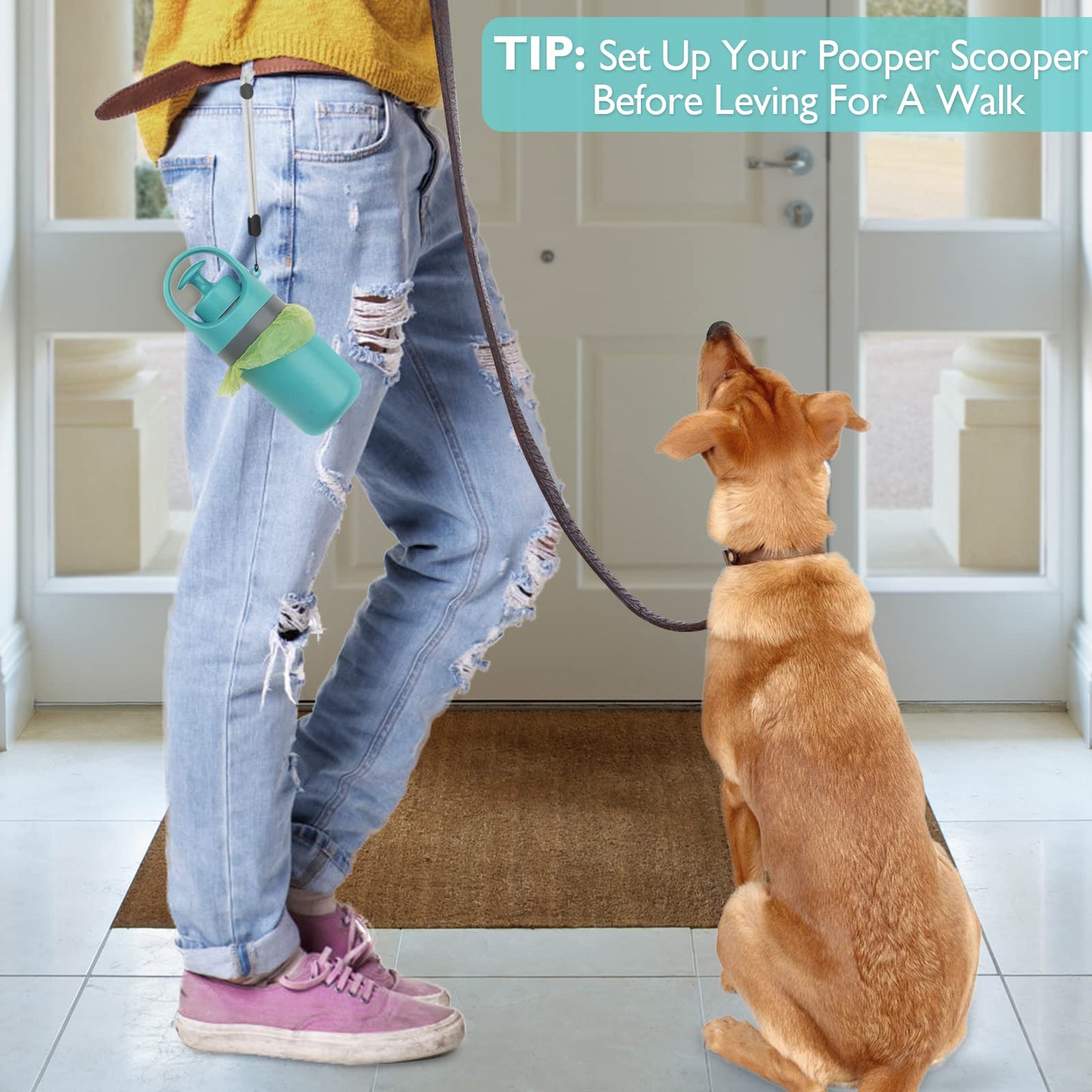 Claw scooper collecting dog waste hands-free on grass