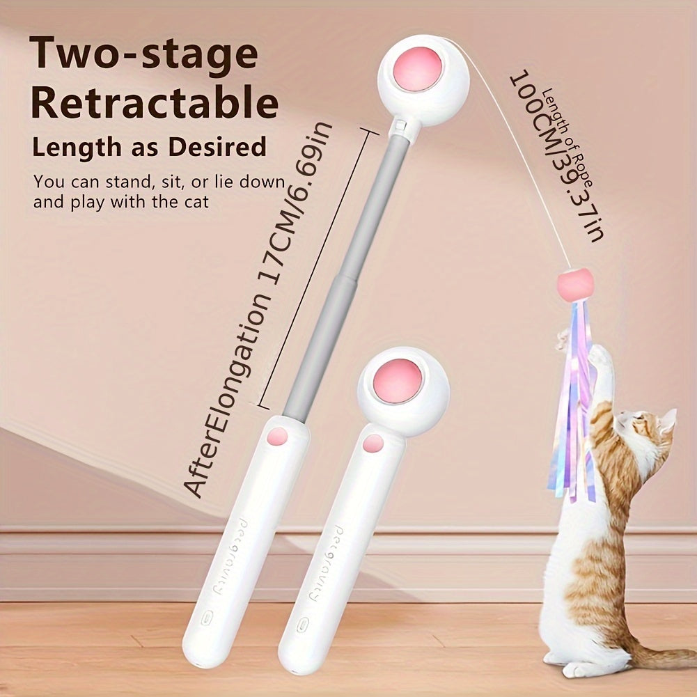 Retractable interactive cat wand extended for play