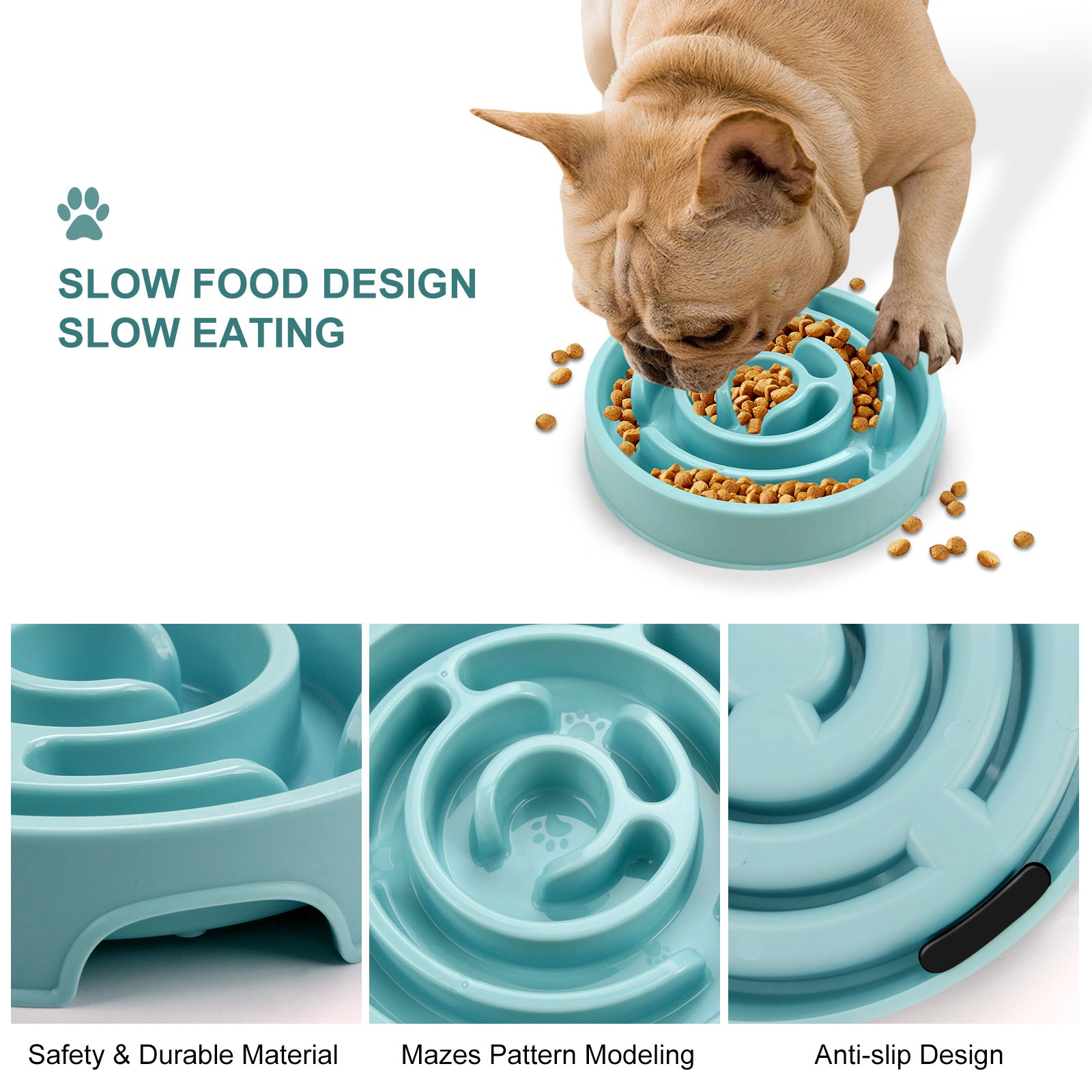Blue anti-gulp slow feeder bowl for dogs