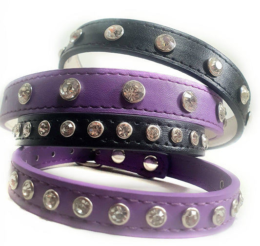 Royalty crystal dog collar in black and purple