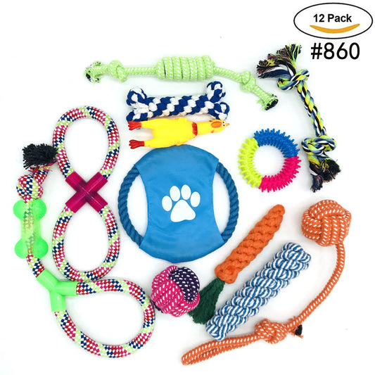 12-piece dog rope toy bundle durable chew and tug set