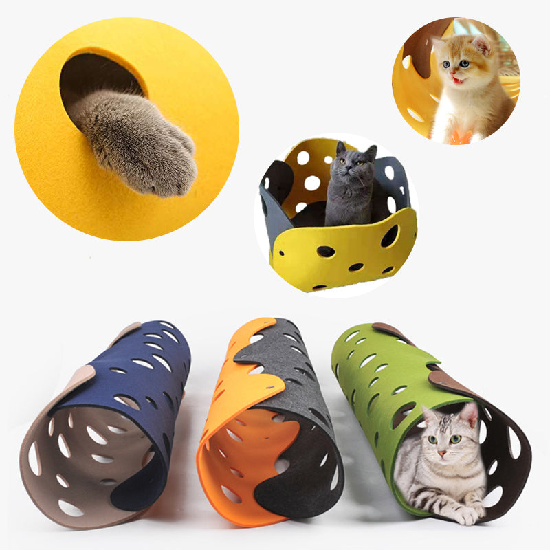 Modular felt cat tunnel collapsible interactive play tube