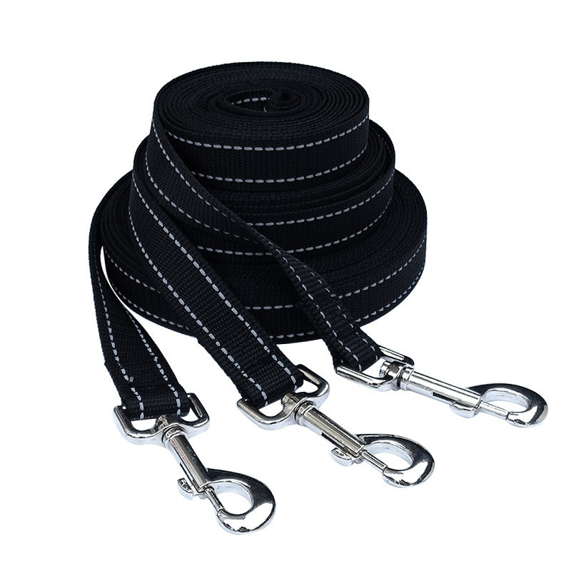 Long recall lead for dog training in black nylon webbing