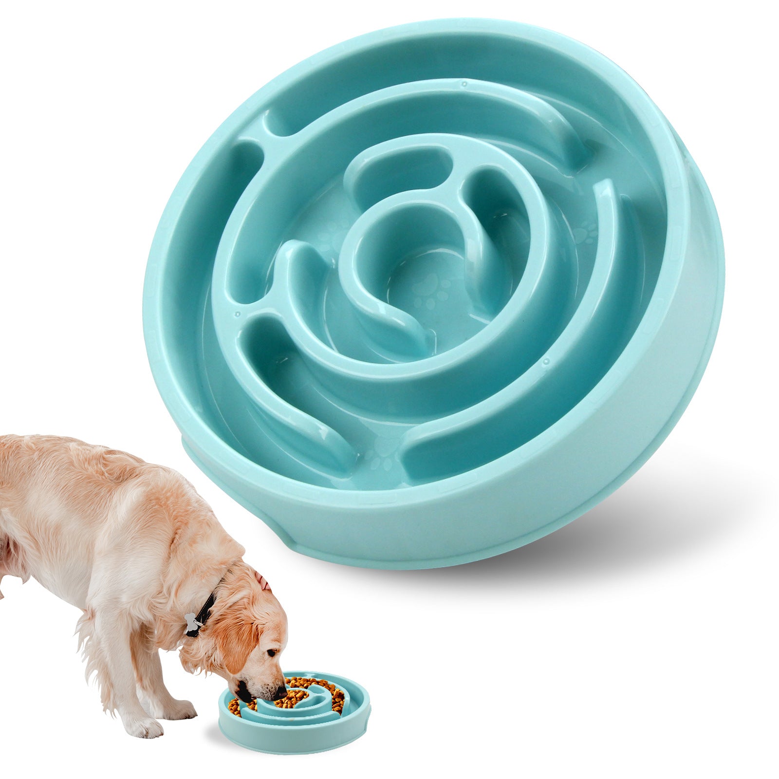 Dog eating from Pawventure anti-bloat slow feeder bowl
