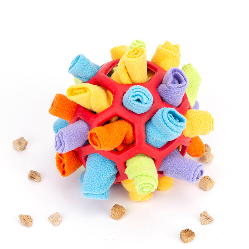 Soft polar fleece snuffle ball for nose-work enrichment