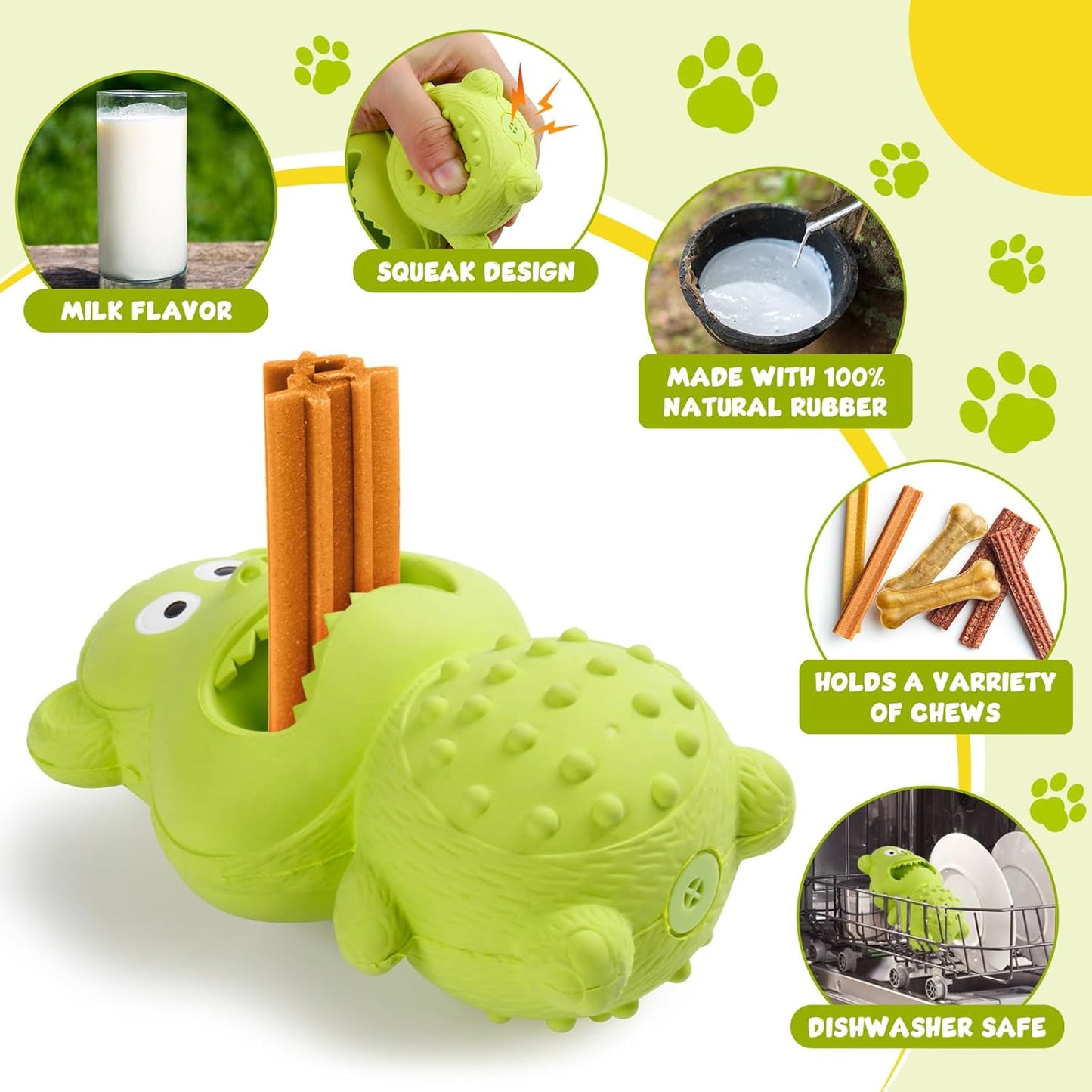 Treat-fillable rubber dog toy stuffed with kibble
