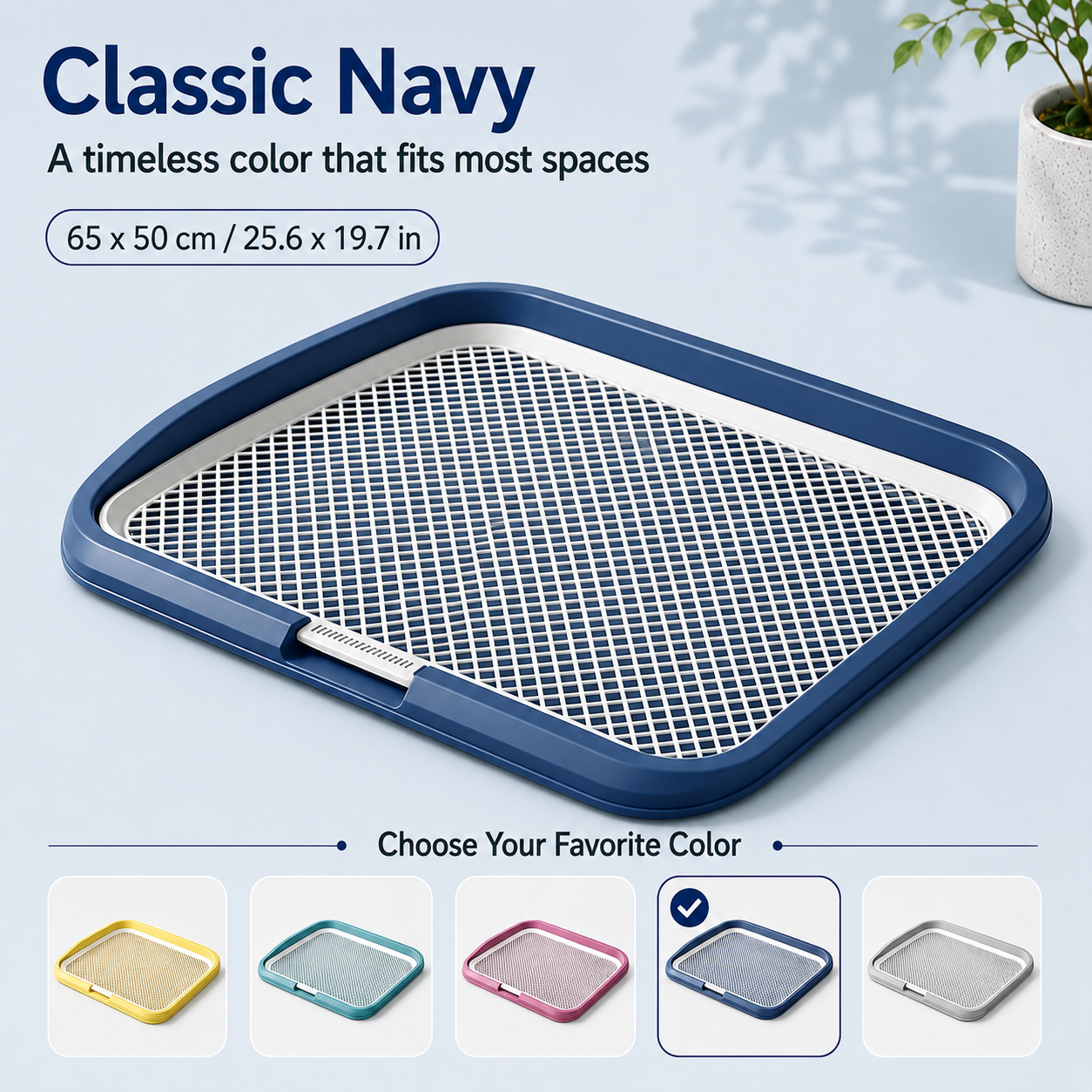 Navy blue leak-proof dog toilet tray with mesh grid