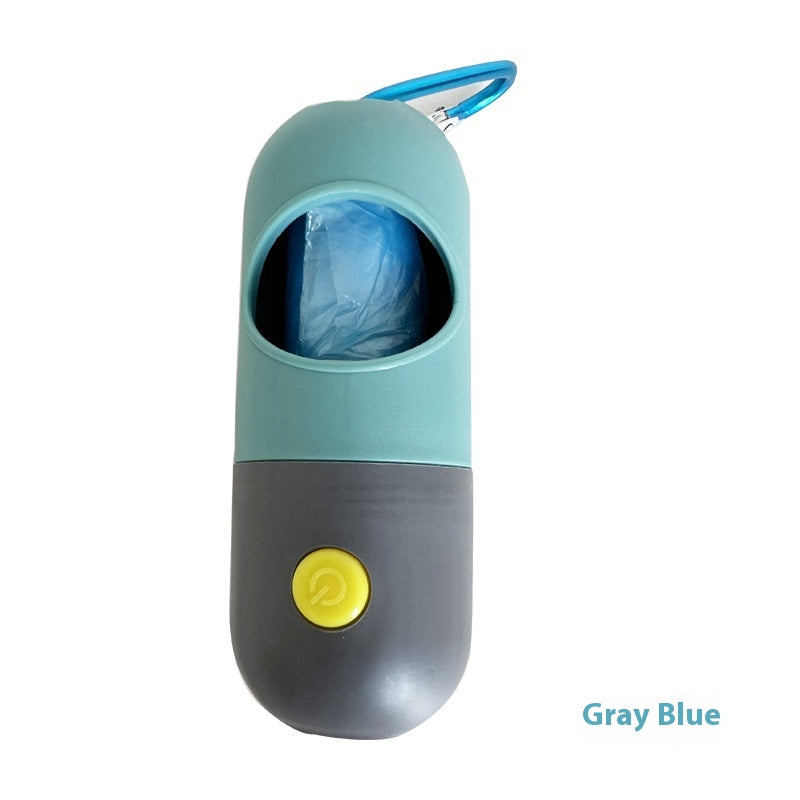 Blue grey LED dog poo bag holder with torch