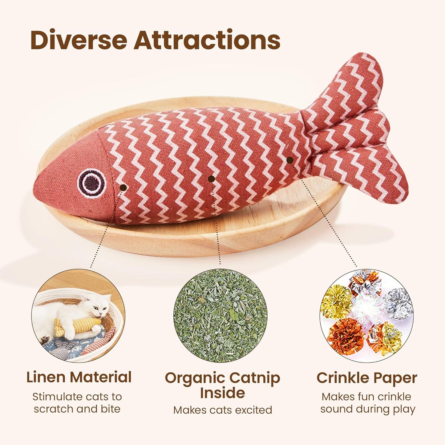Coffee coloured catnip fish cat toy