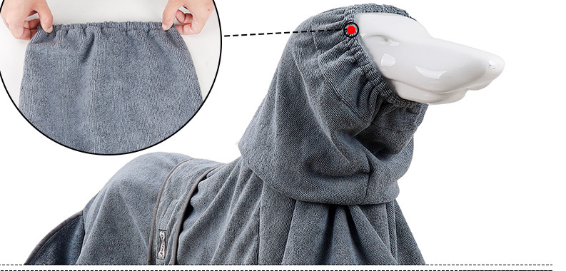 Pet bathrobe towel keeping dog cosy and dry