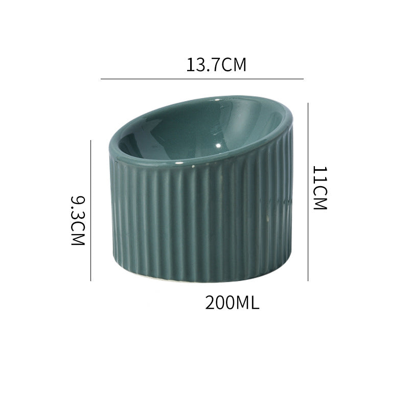 Dark green raised tilted cat bowl