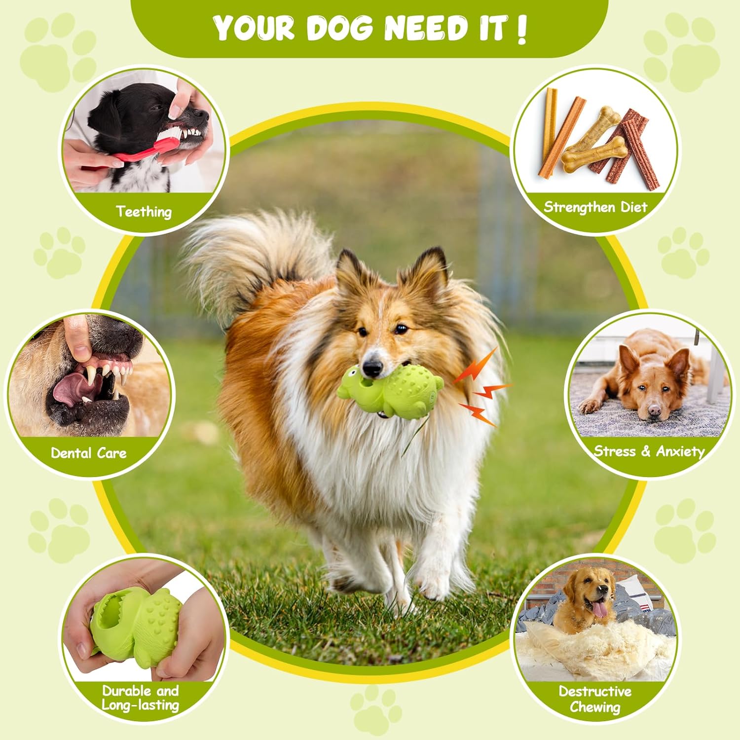 Natural rubber dog chew toy with squeaker