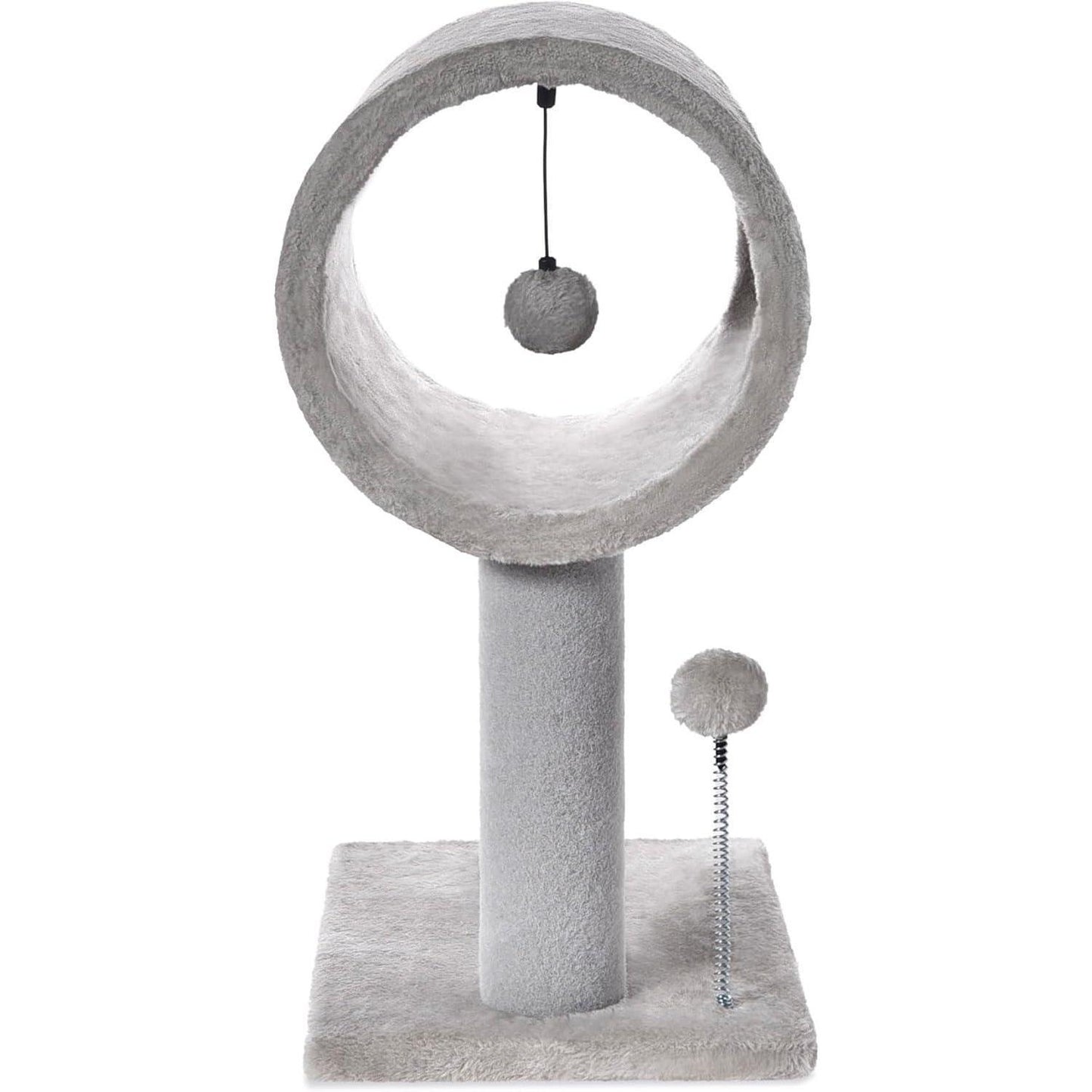 Carpeted cat scratching posts on stable base for kittens and adult cats