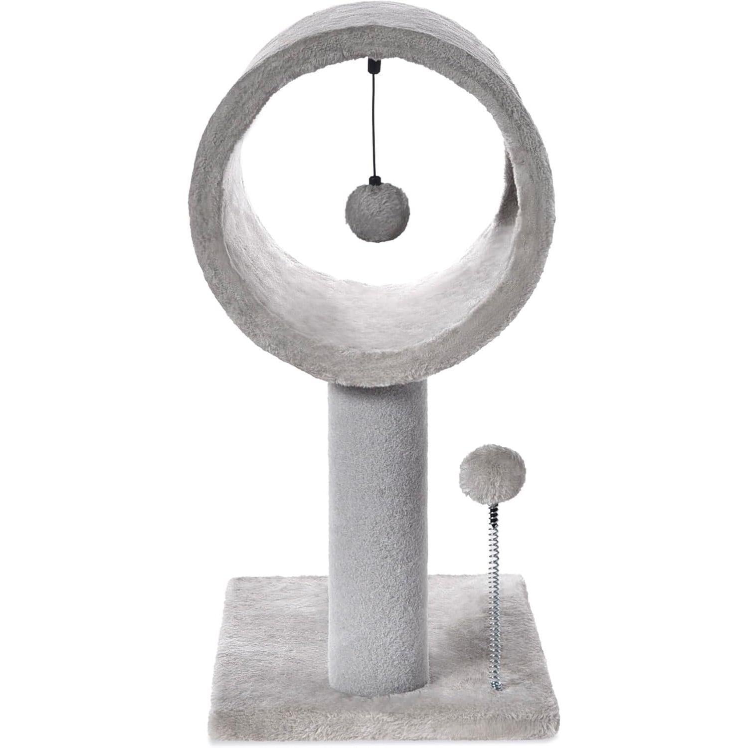 Carpeted cat scratching posts on stable base for kittens and adult cats