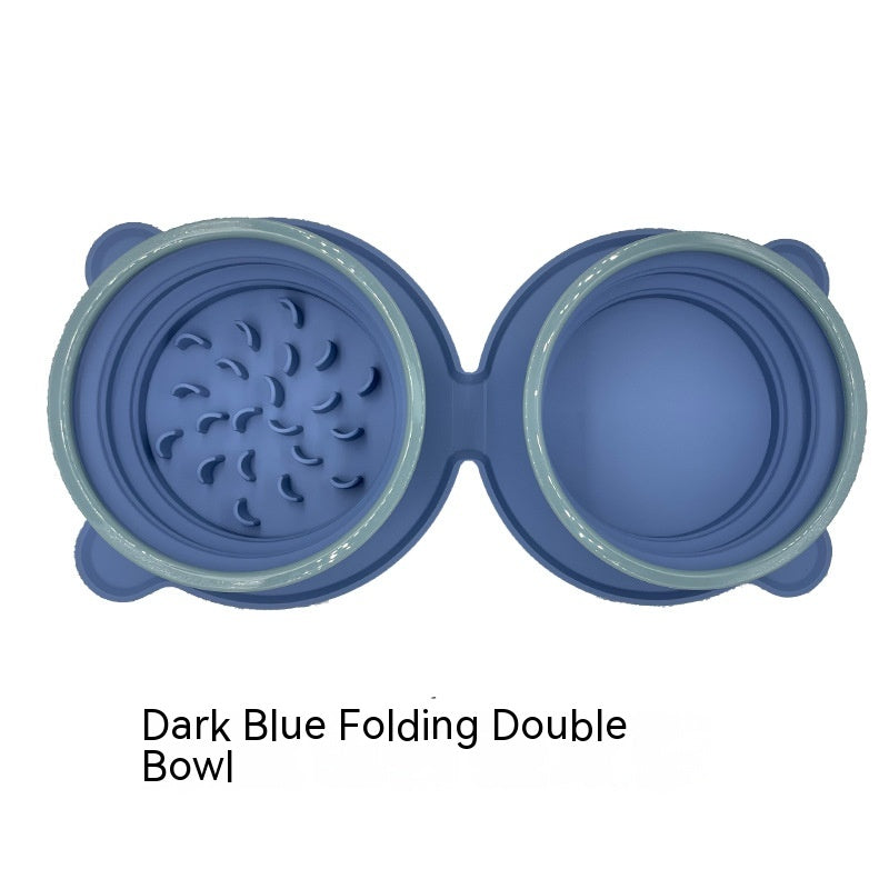 Dark blue double travel dog bowl folded flat