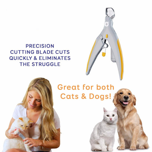 LED pet nail clippers with quick-sensor light and magnifier