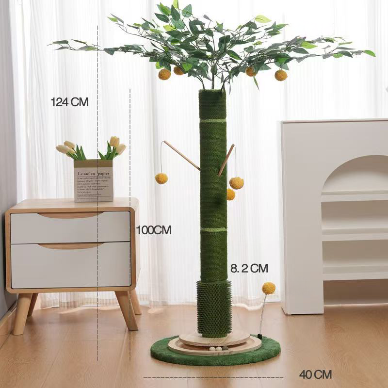 Green natural sisal cat scratcher with track ball