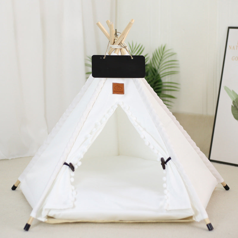 Canvas pet teepee tent bed with soft cushion for cats and small dogs