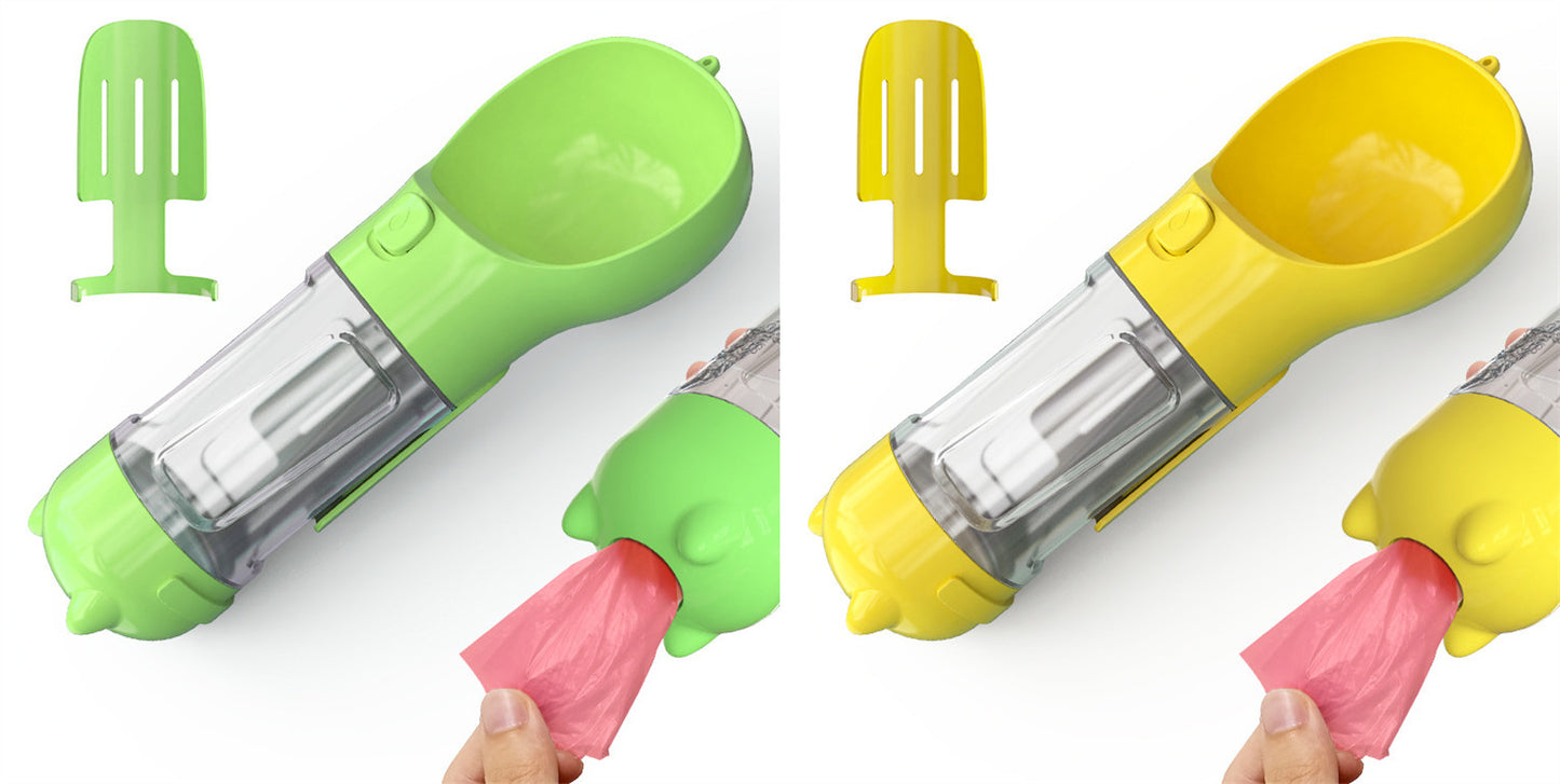 Portable dog water bottle in use outdoors