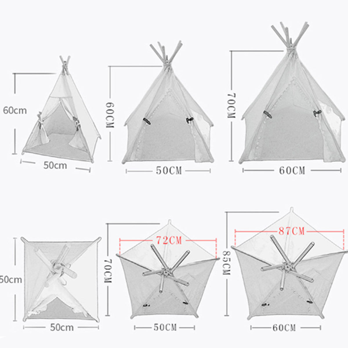 Cosy striped teepee hideaway bed for pets