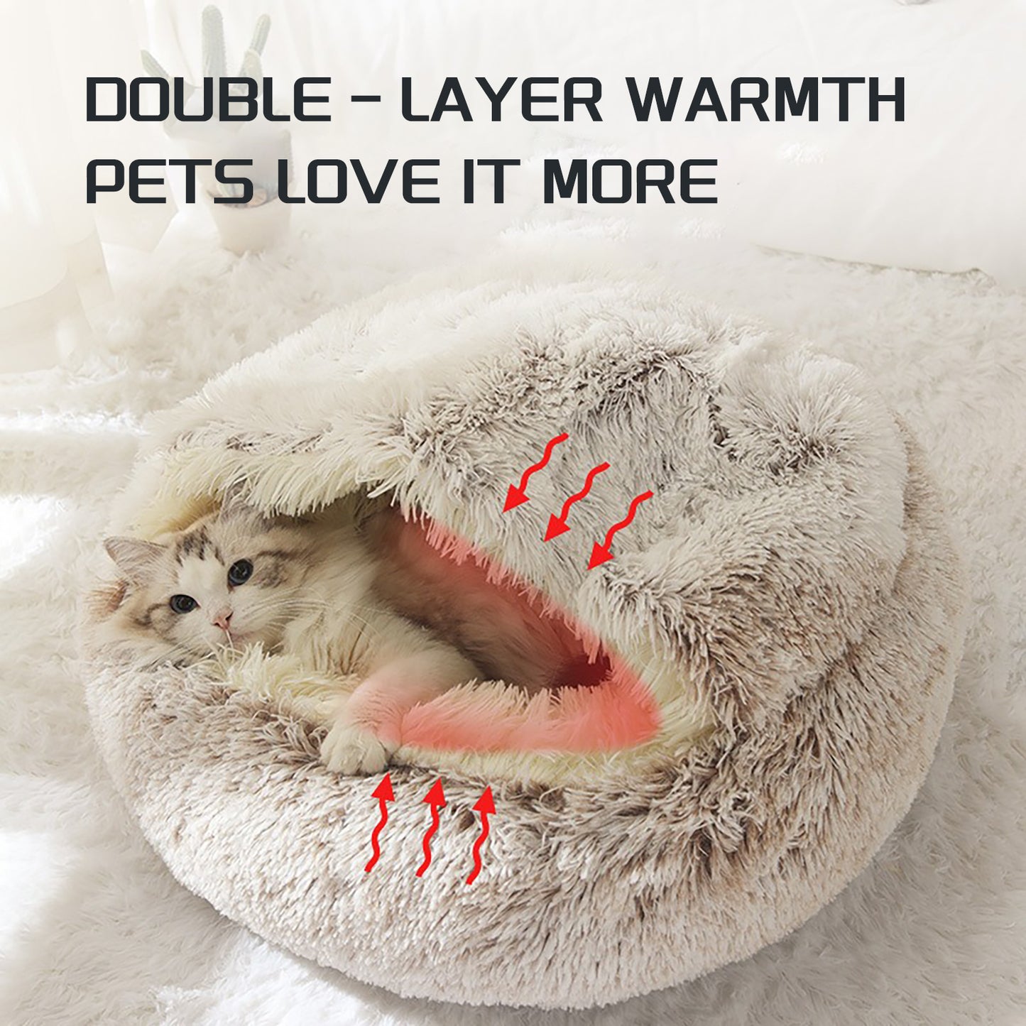 Luxurious Plush Donut Cave Bed for Cats & Small Dogs