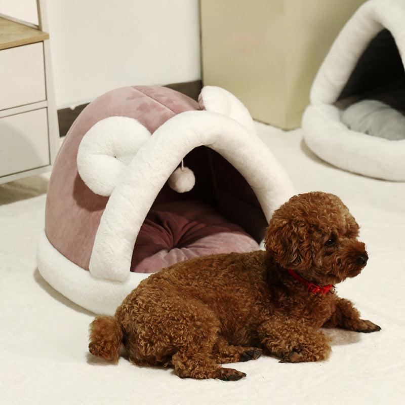 Self-warming pet tent with cushioned base