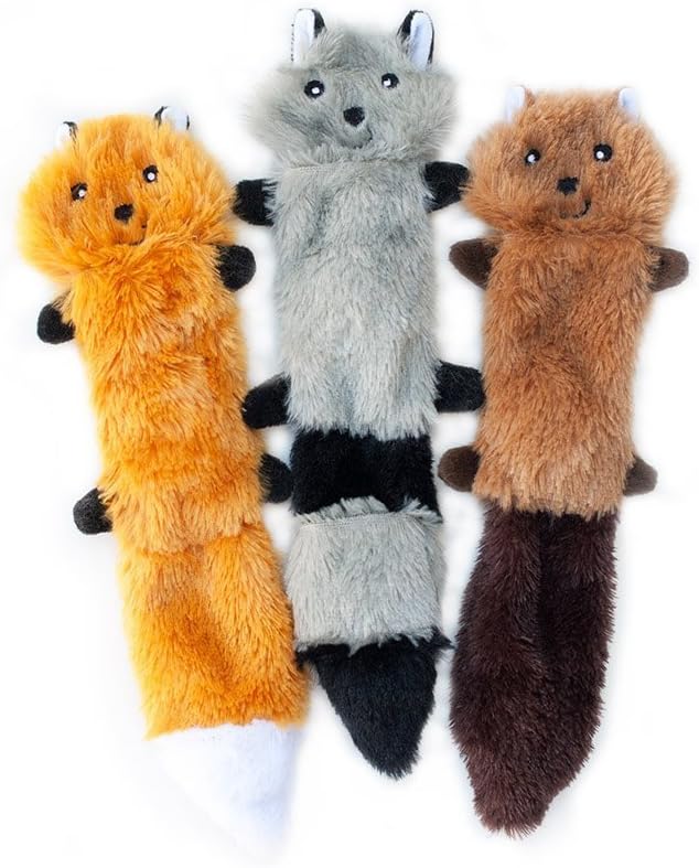 No-stuffing squeaky dog toy flat plush woodland animals
