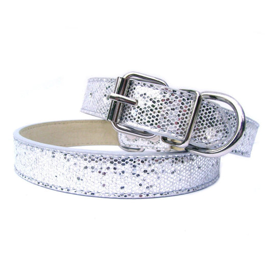 Disco Fever glitter dog collar buckle and D-ring detail