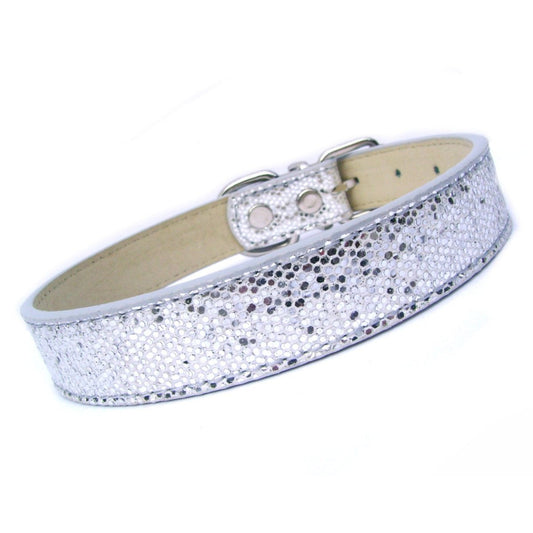 Disco Fever silver glitter dog collar