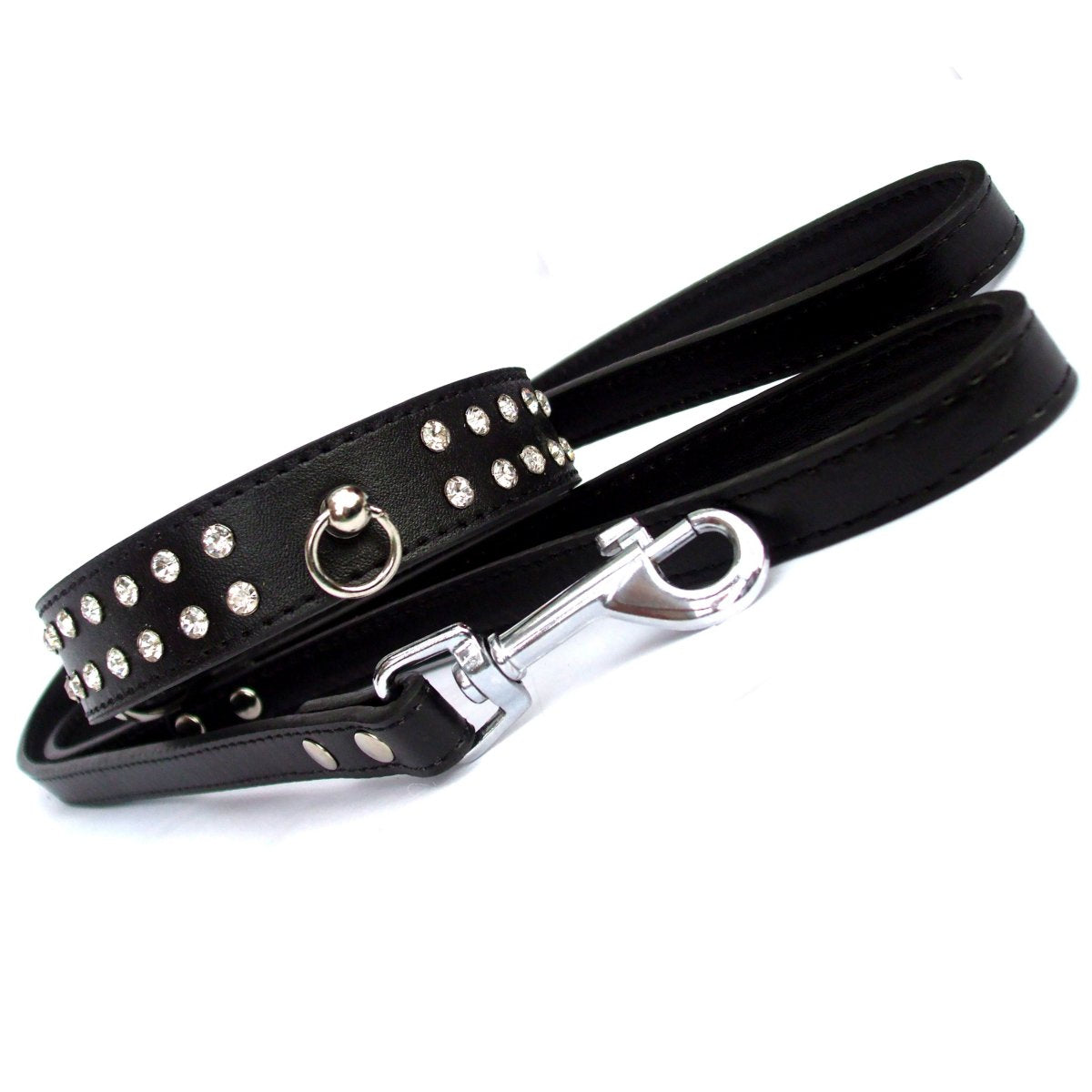 Black diamante dog collar and lead set
