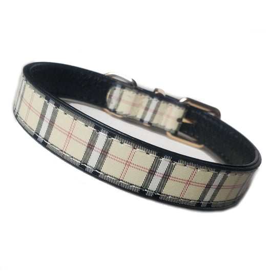 Cream tartan check dog collar