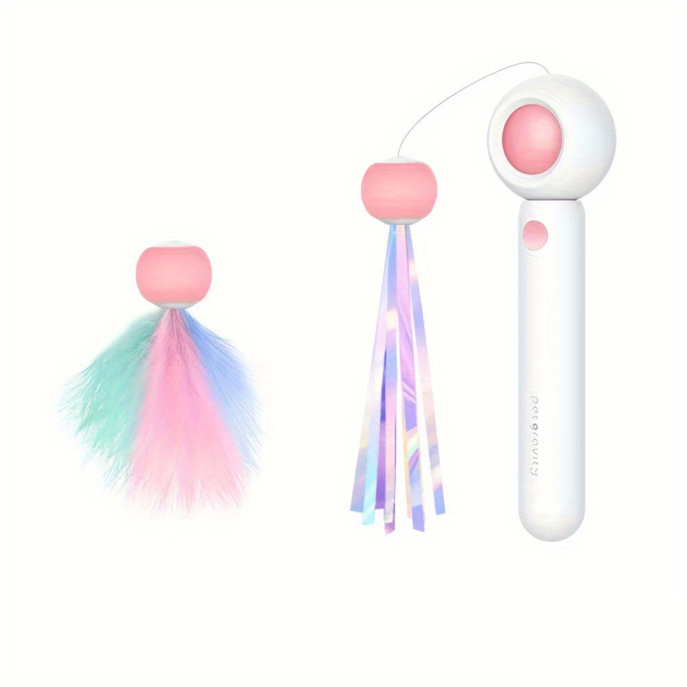 Pink retractable cat teaser wand toy