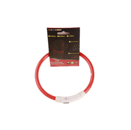 Red rechargeable LED dog collar for night visibility