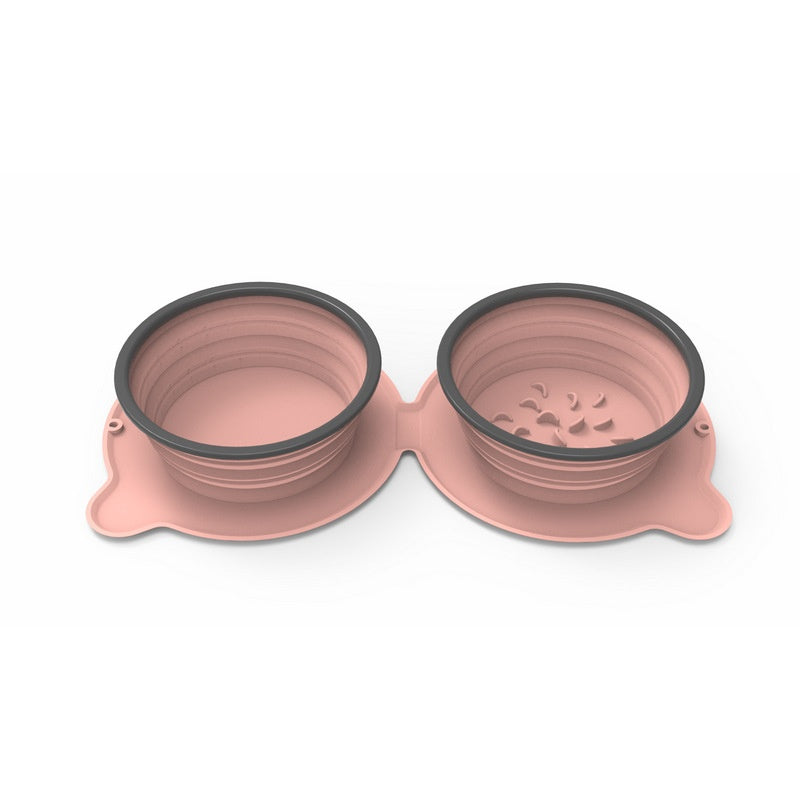Pink foldable dog food and water bowl