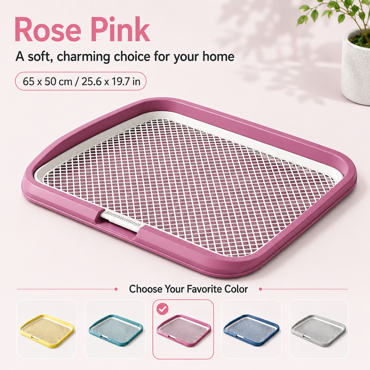 Pink indoor puppy potty tray with drainage grid
