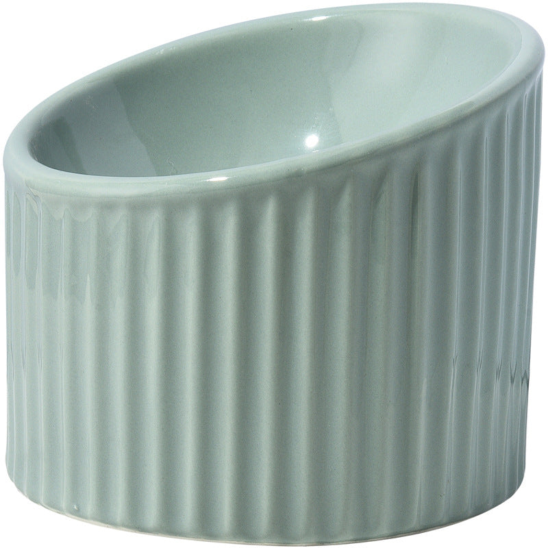 Elevated tilted ceramic pet bowl whisker-friendly anti-vomit feeder